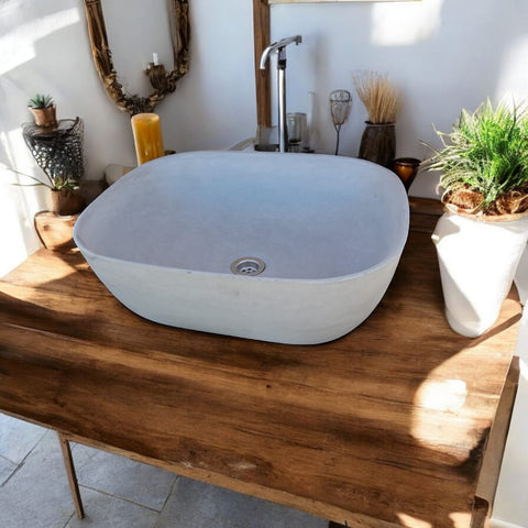 Image of Grey Concrete Aquadite Bathroom Sink 50 x 40.5 x 14.5cm Seedleme