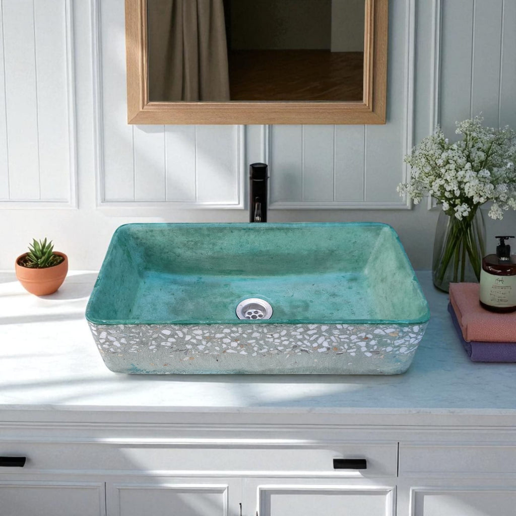Green Aquatina Naimbian Dream Bespoke Concrete Basin 47 x 23.5 x 12cm