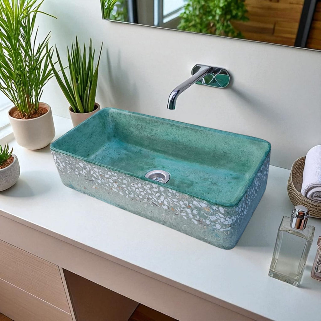 Green Aquatina Naimbian Dream Bespoke Concrete Basin 47 x 23.5 x 12cm