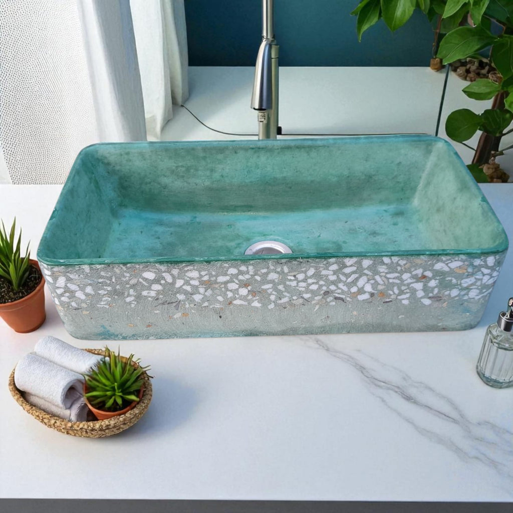 Green Aquatina Naimbian Dream Bespoke Concrete Basin 47 x 23.5 x 12cm