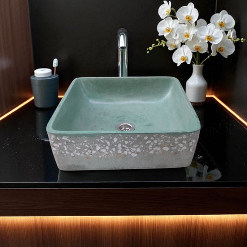 Image of Green Namibian Dream Concrete Handmade Basin 36 x 36 x 12cm