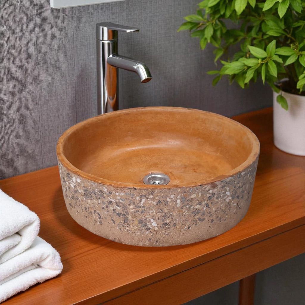 Burnt Orange Round Flat 40 x 40 x 12cm Namibian Dream Bespoke Concrete Sink
