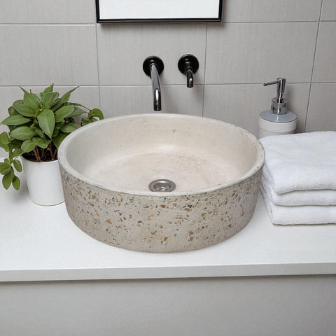 Image of Ivory Round Flat Namibian Dream Bespoke Basin 40 x 40 x 12cm Seedleme