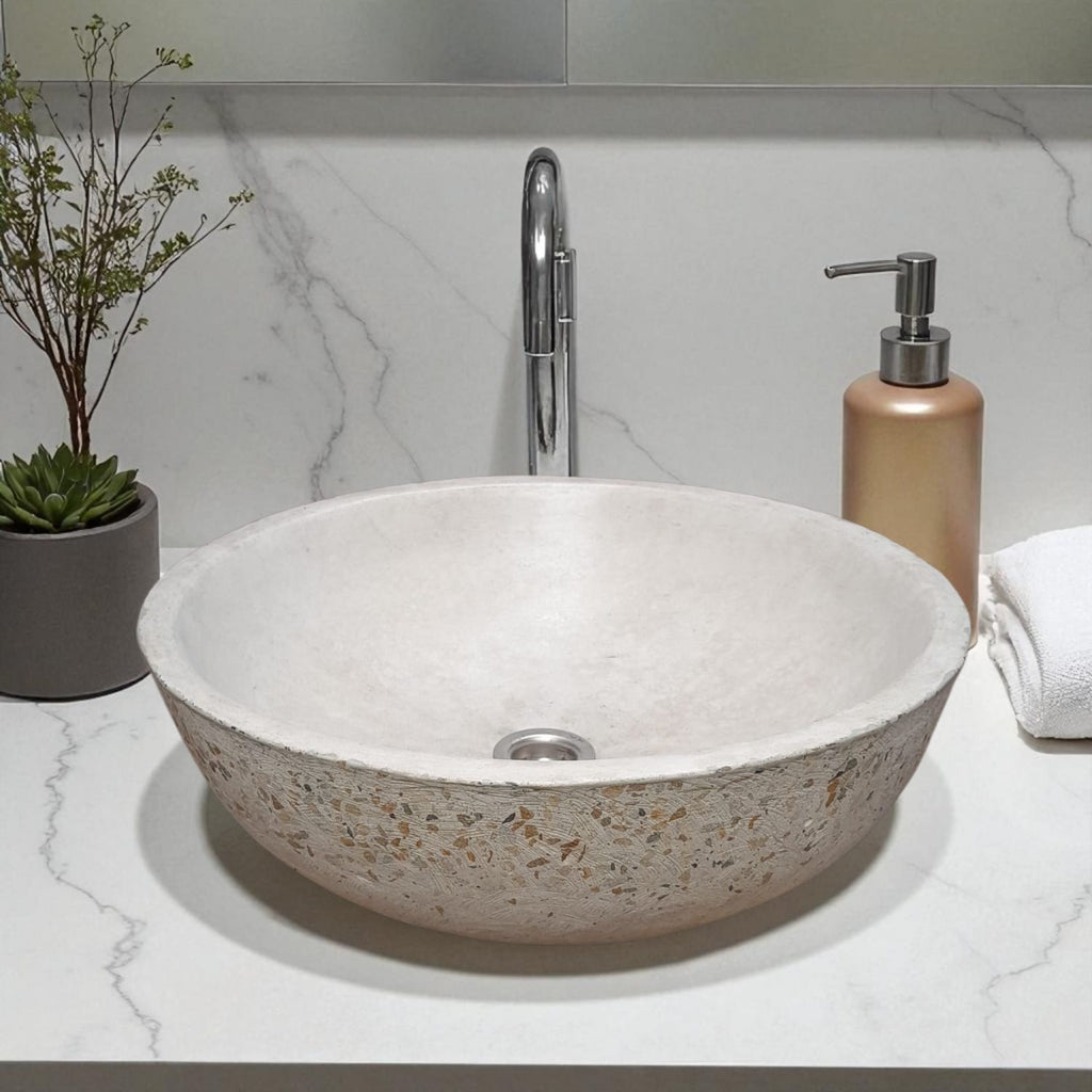 Ivory Round Concave Namibian Dream Concrete Bespoke Basin 42 x 42 x 14 cm