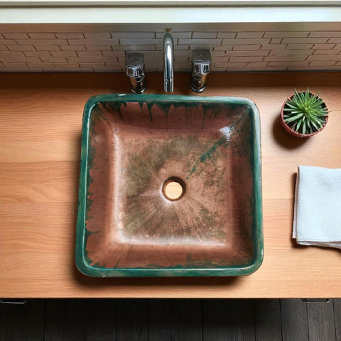 Image of Forest Green Epoxy Dripping Over Rose Gold 31 x 31cm