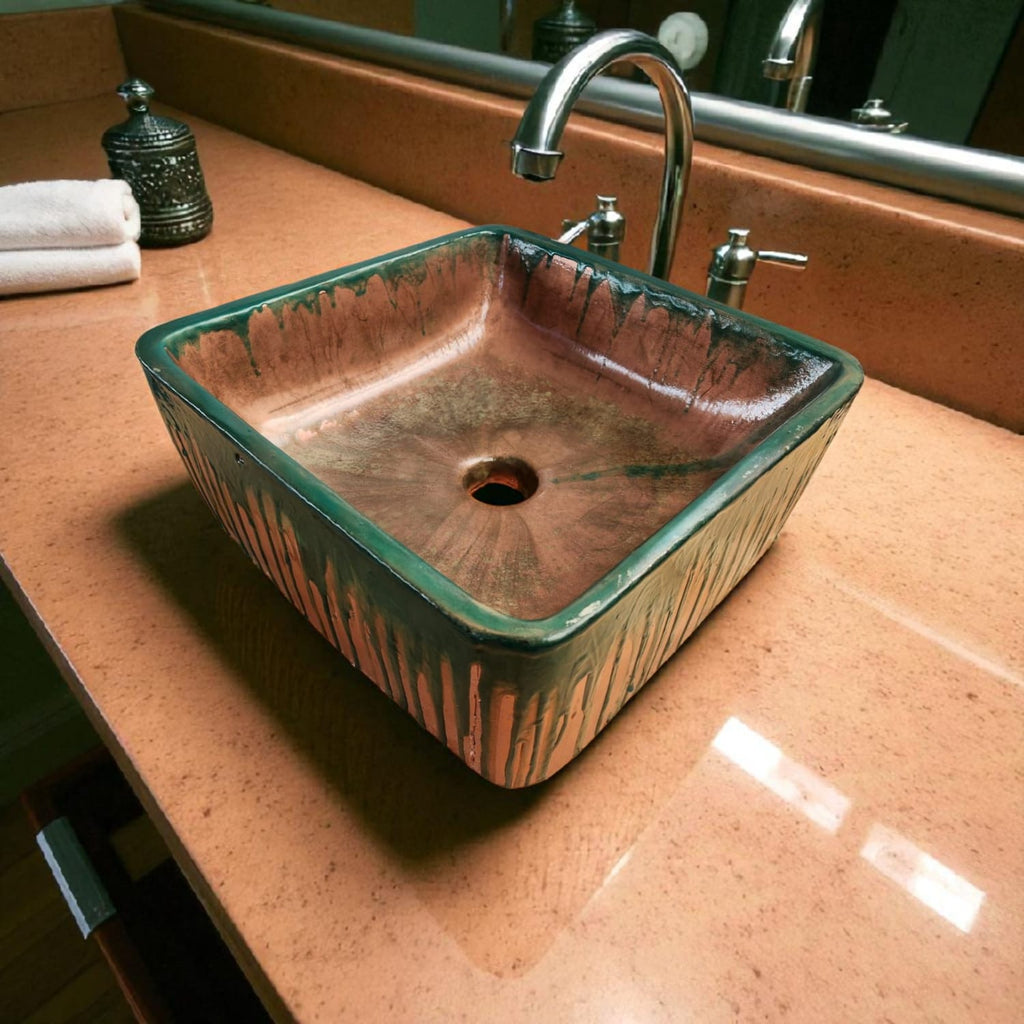 Forest Green Epoxy Dripping Over Rose Gold 31 x 31cm