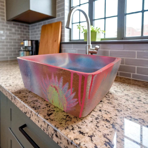 Image of Protea Graffiti explosion pink dreams concrete basin 31 x 31cm