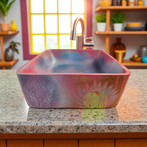 Image of Protea Graffiti explosion pink dreams concrete basin 31 x 31cm