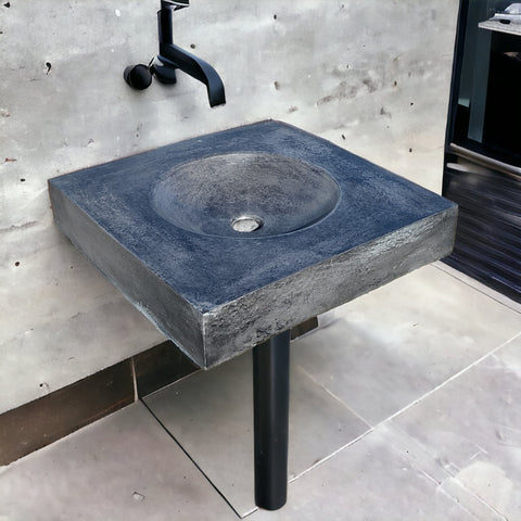 Image of Charcoal flat square concrete basin 50 x 50 cm