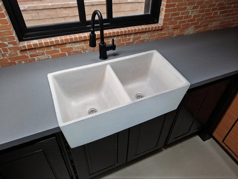 Image of Large Ivory Double Concrete Kitchen Butler basin 80 x 40 x 27cm (50mm Outlet) Seedleme