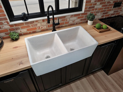 Image of Large Ivory Double Concrete Kitchen Butler basin 80 x 40 x 27cm (50mm Outlet) Seedleme