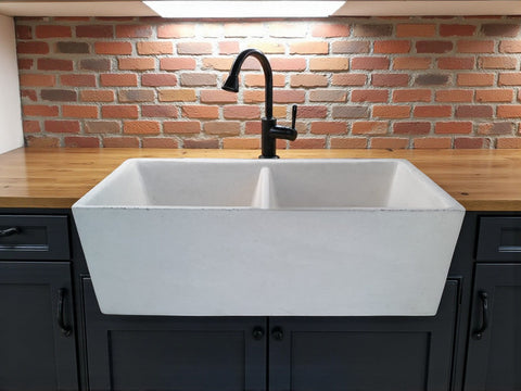 Image of Large Ivory Double Concrete Kitchen Butler basin 80 x 40 x 27cm (50mm Outlet) Seedleme