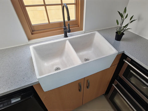 Image of Large Ivory Double Concrete Kitchen Butler basin 80 x 40 x 27cm (50mm Outlet) Seedleme