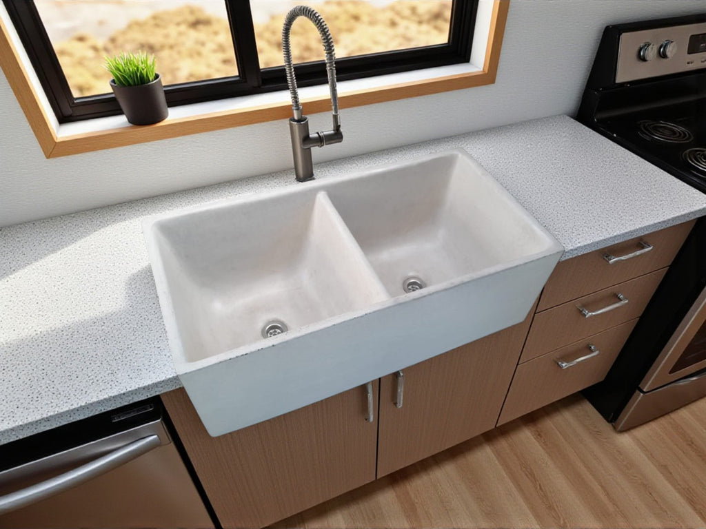 Large Ivory Double Concrete Kitchen Butler basin 80 x 40 x 27cm (50mm Outlet)
