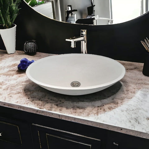 Image of Ivory Bespoke Oval Concrete Basin 50 x 35 x 15cm Seedleme