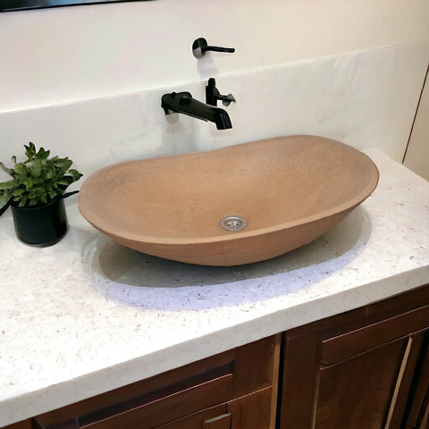 Image of Burnt Orange Bespoke Concrete Sink. Modern Oval Shape 59 x 39 x 12cm Seedleme