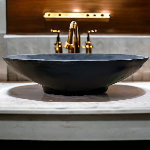 Image of Black Concrete Oval Basin 50x35x15 cm - High strength, chip resistant, Sealed
