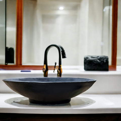 Image of Black Concrete Oval Basin 50x35x15 cm - High strength, chip resistant, Sealed Seedleme