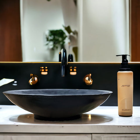 Image of Black Concrete Oval Basin 50x35x15 cm - High strength, chip resistant, Sealed