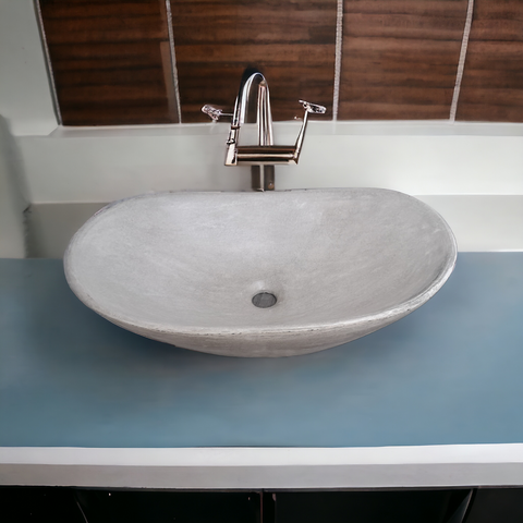 Image of Bespoke Cement Concrete Butler Basin Sink Modern Oval Shape 59 x 39 x 12cm
