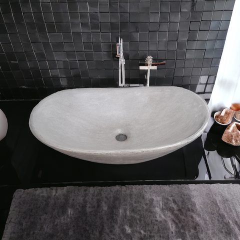 Image of Bespoke Cement Concrete Butler Basin Sink Modern Oval Shape 59 x 39 x 12cm
