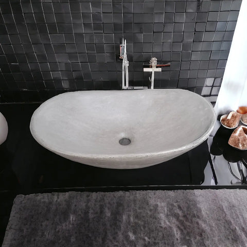 Image of Bespoke Cement Concrete Butler Basin Sink Modern Oval Shape 59 x 39 x 12cm Seedleme