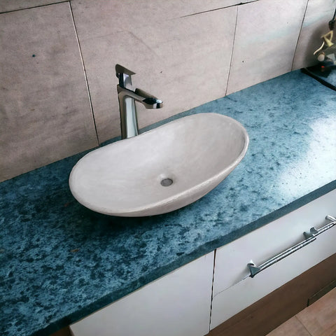 Image of Bespoke Cement Concrete Butler Basin Sink Modern Oval Shape 59 x 39 x 12cm Seedleme