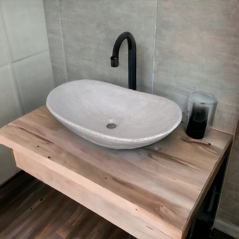 Image of Bespoke Cement Concrete Butler Basin Sink Modern Oval Shape 59 x 39 x 12cm