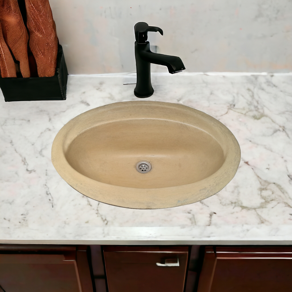 Sandstone Oval Bespoke Drop In Bathroom Sink 61 x 47 x 18cm