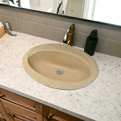 Image of Sandstone Oval Bespoke Drop In Bathroom Sink 61 x 47 x 18cm Seedleme