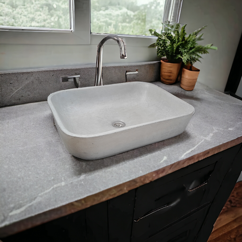 Image of Grey Cement Concave Rectangle Concrete Basin 52 x 40 x 13cm