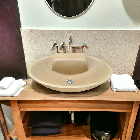 Image of Sandstone Bespoke Oval Rectangle Concrete Bathroom Sink 50 x 38 x 13cm Seedleme
