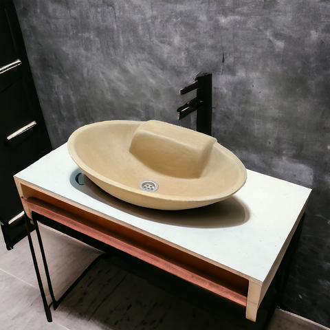 Image of Sandstone Bespoke Oval Rectangle Concrete Bathroom Sink 50 x 38 x 13cm Seedleme