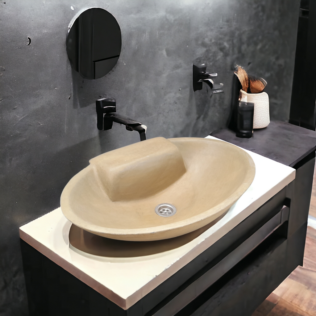 Sandstone Bespoke Oval Rectangle Concrete Bathroom Sink 50 x 38 x 13cm
