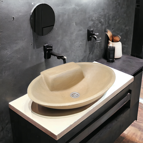 Image of Sandstone Bespoke Oval Rectangle Concrete Bathroom Sink 50 x 38 x 13cm Seedleme