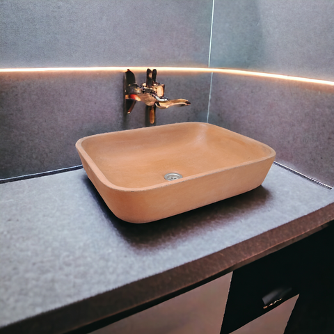 Image of Terracotta concave rectangle concrete basin 52 x 40 x 13cm