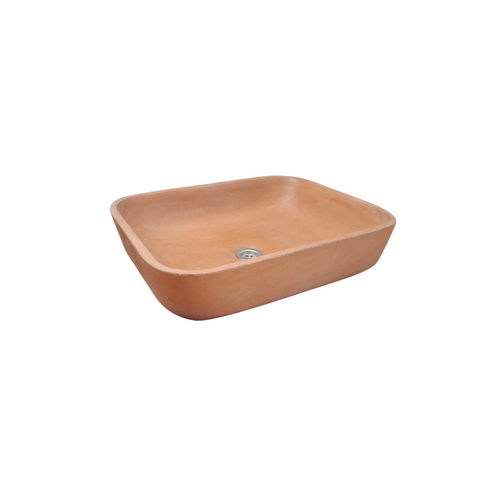 Image of Terracotta concave rectangle concrete basin 52 x 40 x 13cm