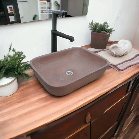 Image of Choc Plum Rectangle Concave Concrete Sink 52 x 40 x 13cm