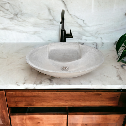 Image of Grey Concrete Oval Basin 50 x 38 x 13cm - made to last a lifetime Seedleme