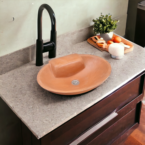 Image of Terracotta Concrete Oval Basin 50 x 38 x 13cm