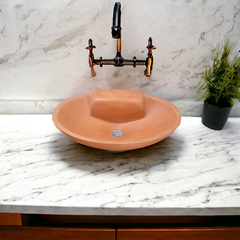 Image of Terracotta Concrete Oval Basin 50 x 38 x 13cm Seedleme