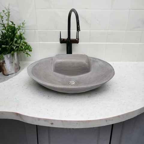Image of Charcoal Hand-made Concrete Oval Basin 50 x 38 x 13cm