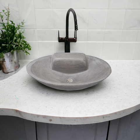 Image of Charcoal Hand-made Concrete Oval Basin 50 x 38 x 13cm Seedleme