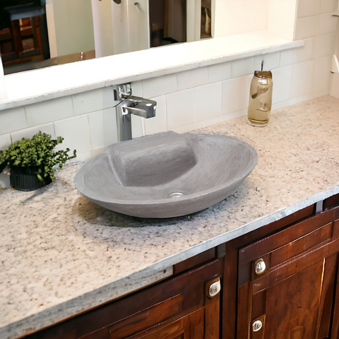 Image of Charcoal Hand-made Concrete Oval Basin 50 x 38 x 13cm