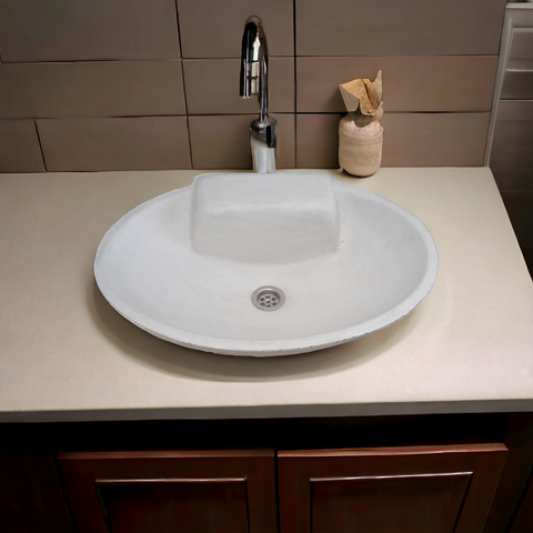 Image of Ivory Concrete Oval Basin 50 x 38 x 13cm Seedleme