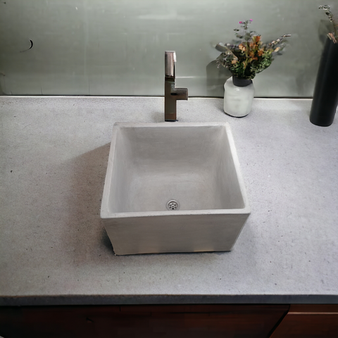 Image of Large Grey Square Concrete Basin 45 x 40 x 31cm