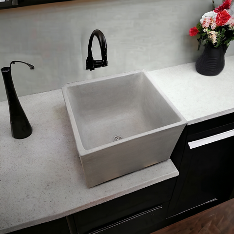 Image of Large Grey Square Concrete Basin 45 x 40 x 31cm
