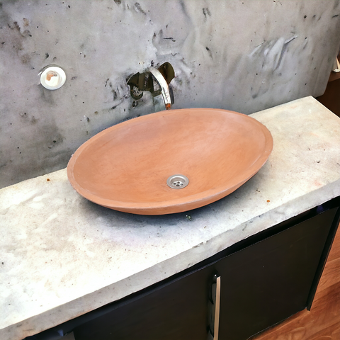 Image of Terracotta Bespoke Concrete Oval Sink 50 x 35 x 15cm Seedleme