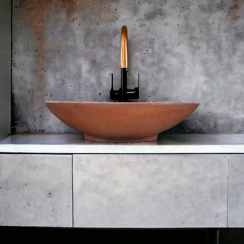 Image of Terracotta Bespoke Concrete Oval Sink 50 x 35 x 15cm Seedleme