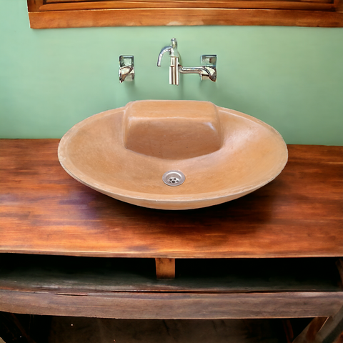 Image of Burnt Orange Bespoke Oval Rectangle Concrete Sink 50 x 38 x 13cm